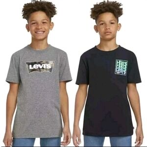 New Boys Levis Youth 2 Pack Tee Set Shirts Gray Camo Black Repeat Logo Sz 14 16